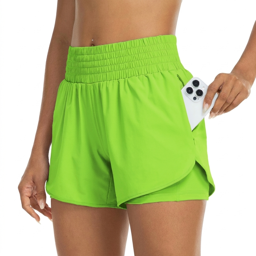 Komfortabel dame treningsshorts, høy midje, hurtigtørkende, dobbel lag, pustende for sommer.