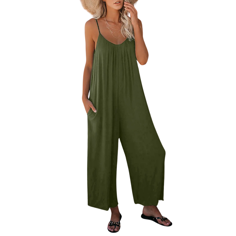 Myk, løs jumpsuit dame, med V-hals, perfekt for avslappet hverdagskomfort.