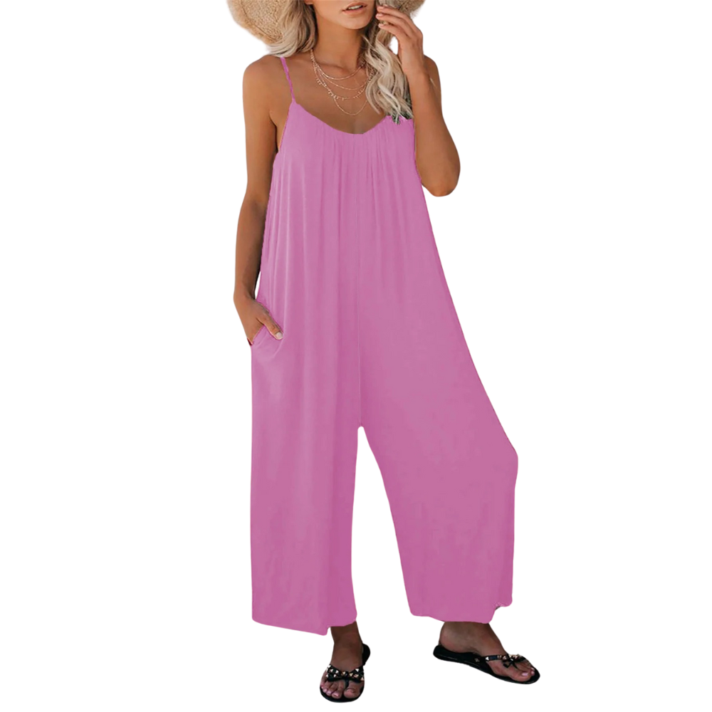 Stilig buksedress dame, V-hals, løs passform, ideell for casual mote.