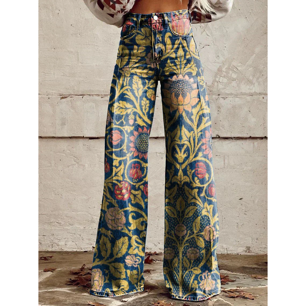Damebukser med trendy mønstre, komfortable lange stretchbukser som passer for en elegant hverdagsstil.