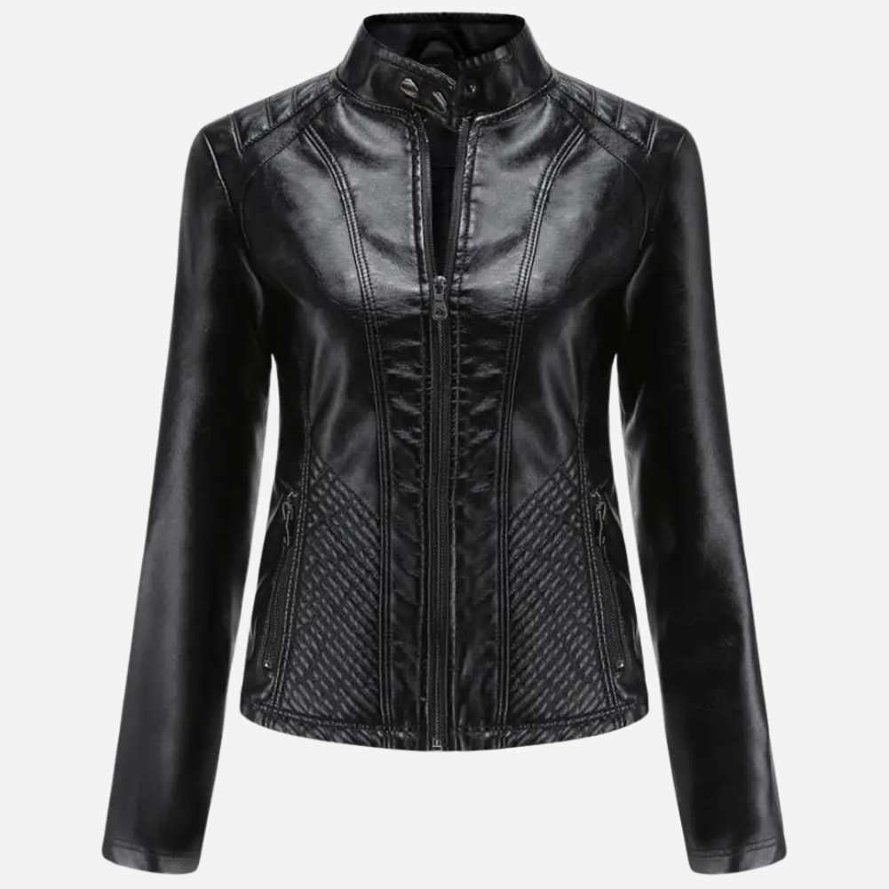 Elegant svart dame skinnjakke, Mystique-modell. Passer både casual og formelle antrekk.