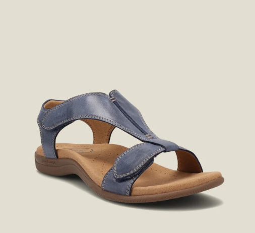 Komfortable damesandaler med justerbar hælstøtte og ergonomisk såle, perfekte mot fotsmerter. Støttende sommerfottøy.