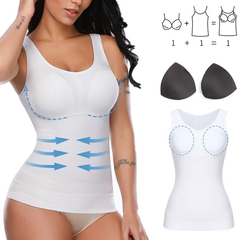 Kompresjons body shaper cami for kvinner, effektiv for magekontroll og støtte til ryggen.