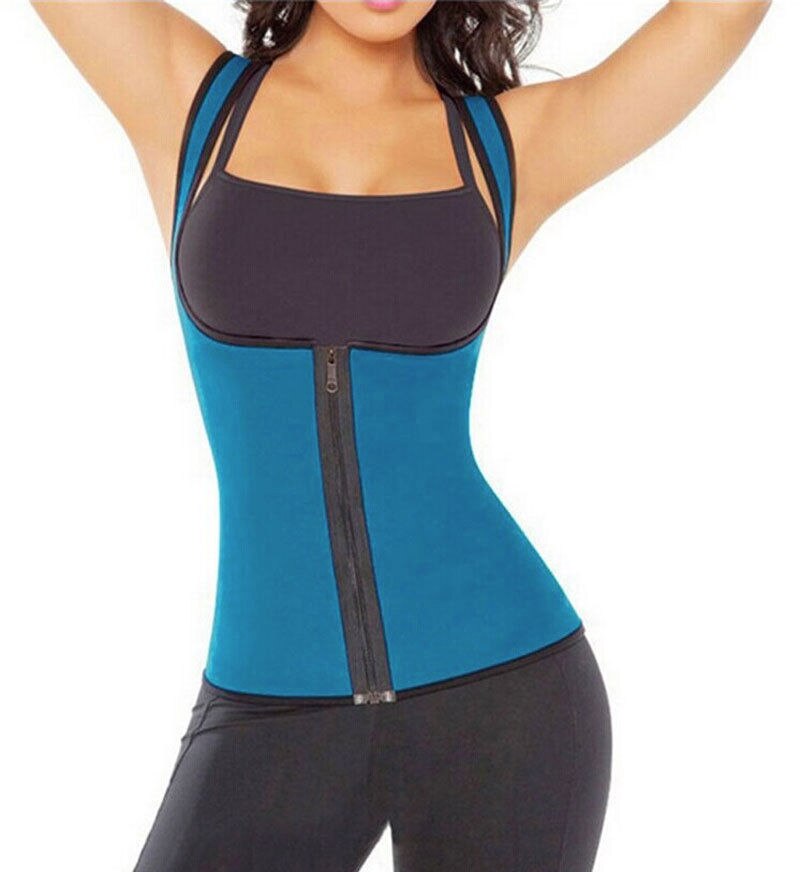 Svart dame svettevest for mage og midje, optimal for trening og en slankere silhuett.