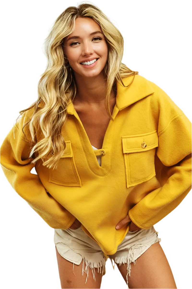Dame sweatshirt med krage og lommer, perfekt for komfortabel hverdagsstil. Allsidig langermet damegenser.