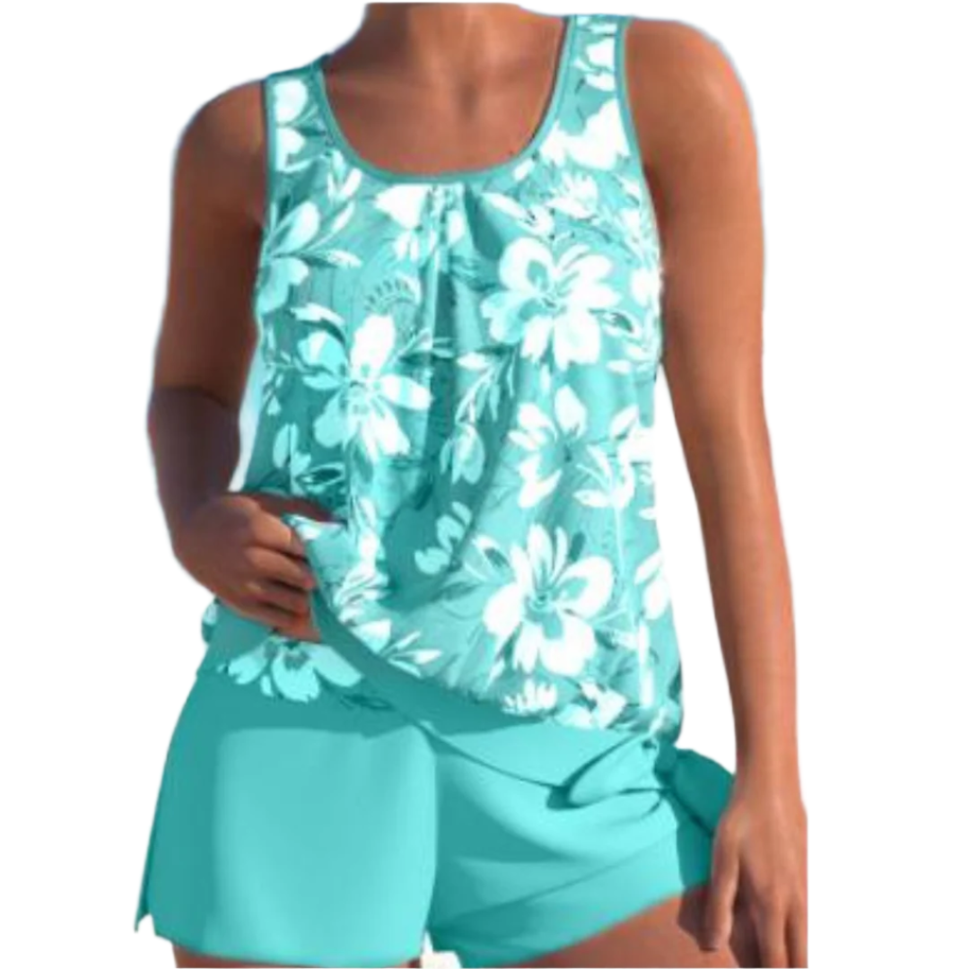 Dame tankini sett med fargerikt blomsterdesign, perfekt sommer badedrakt for komfortabel strandbruk.