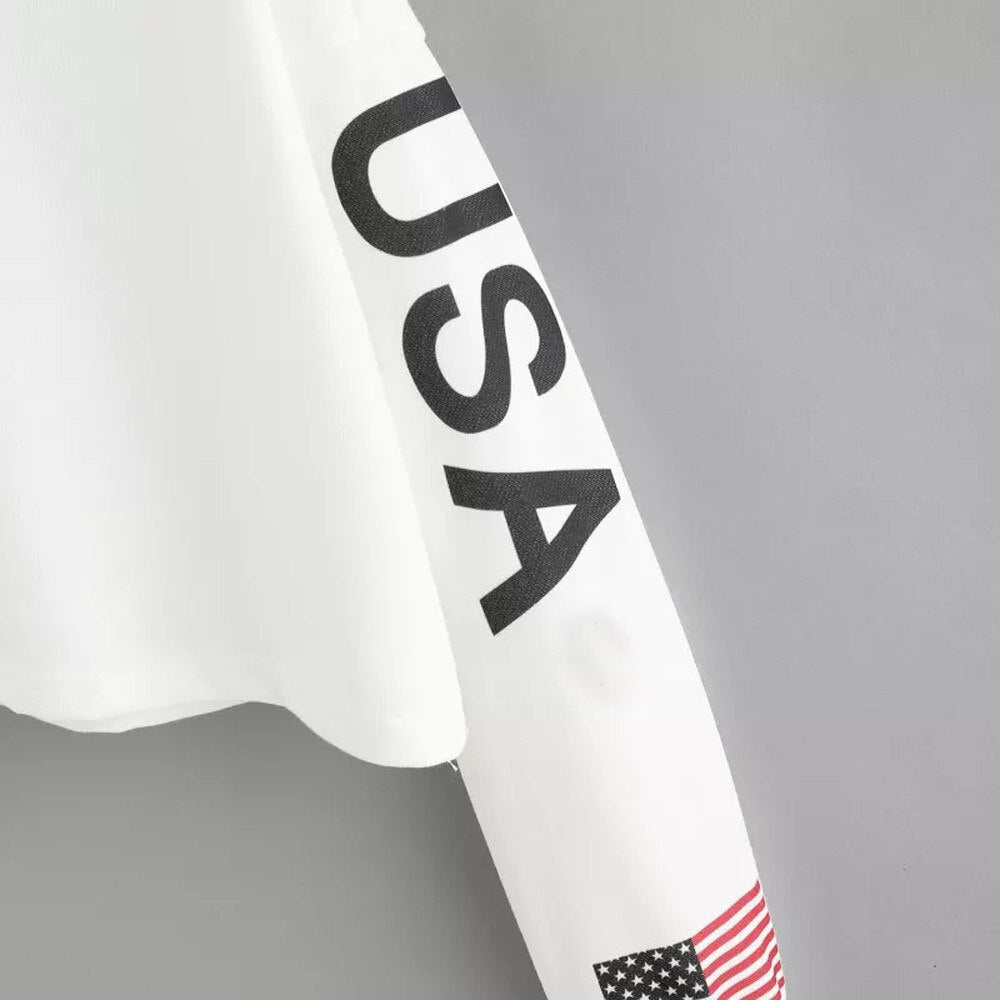 Mote crop-genser til dame, USA-design, en moderne topp for hverdagsbruk.