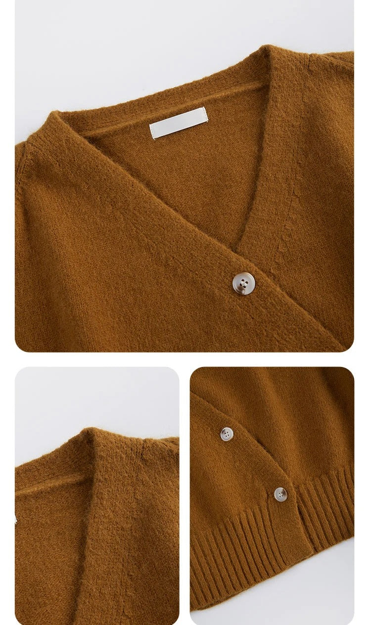Elegant moteoverdel: Dame V-hals cardigan med skjev knute, en tidløs klassiker.