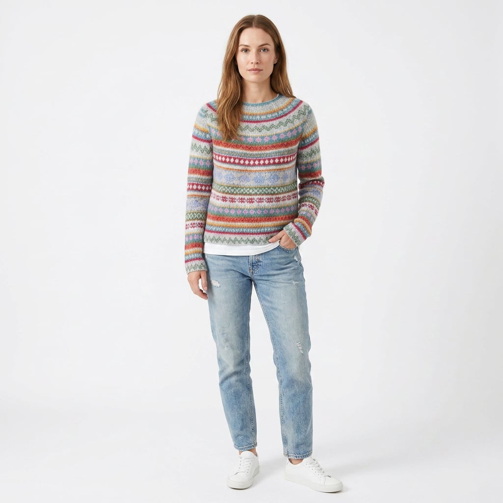 Elegant retro strikkegenser for dame, med vintage sjarm. En komfortabel kvinnegenser som løfter høstmote.