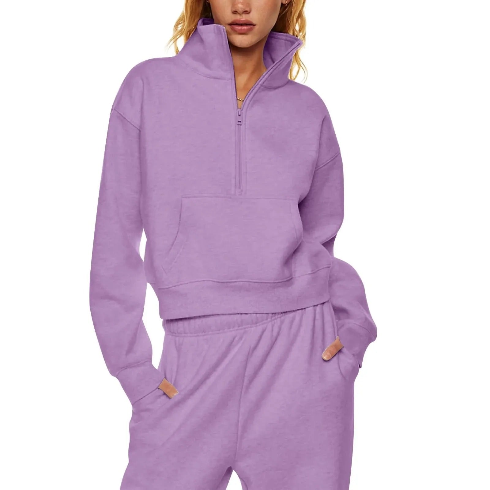 Allsidig dame pullover, ståkrage, halv glidelås, myk og pustende.