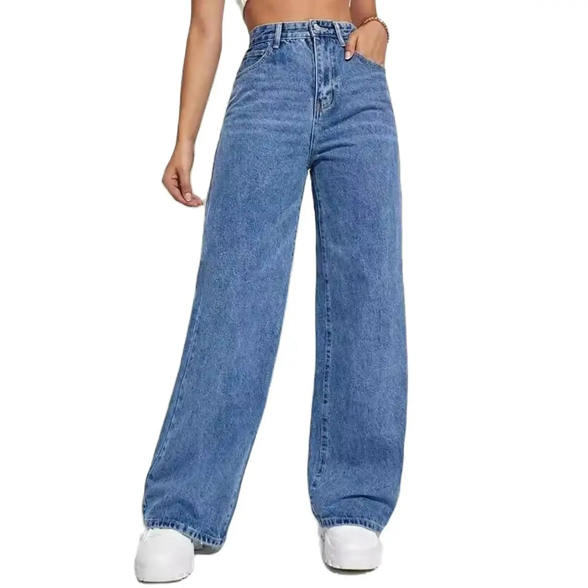 Damejeans med vide ben og høy midje for uanstrengt stil og hverdagskomfort. Perfekt for kvinner.
