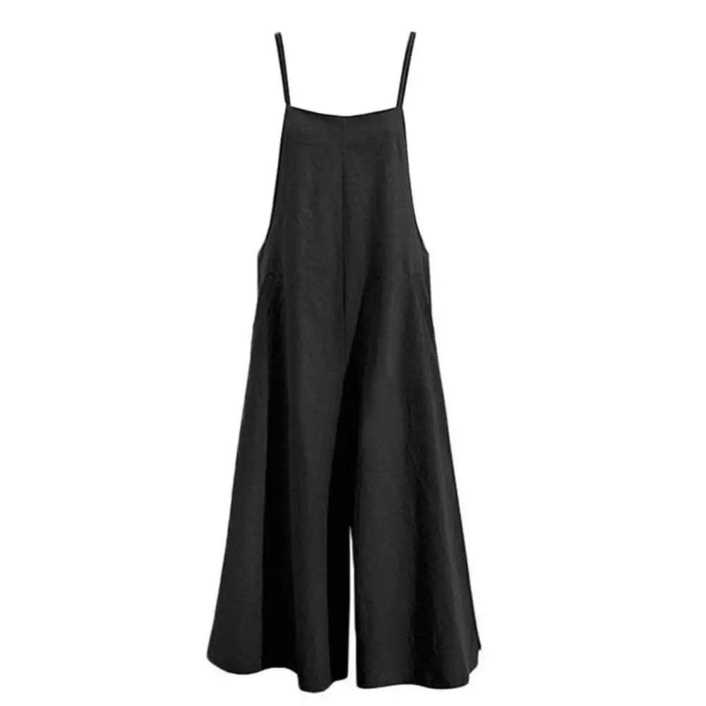 Damejumpsuit, løs passform, ermeløs, vide ben. Perfekt komfortabel sommerstil for kvinner.