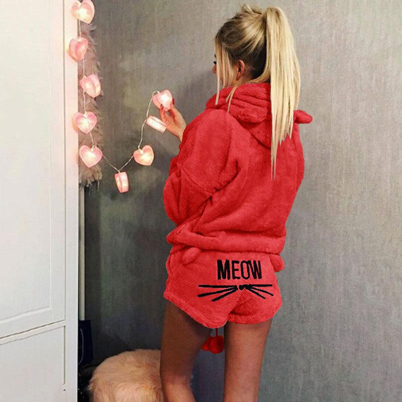 Damen Loungewear Katze-Schlafanzug, weich und gemütlich, für entspannte Tage