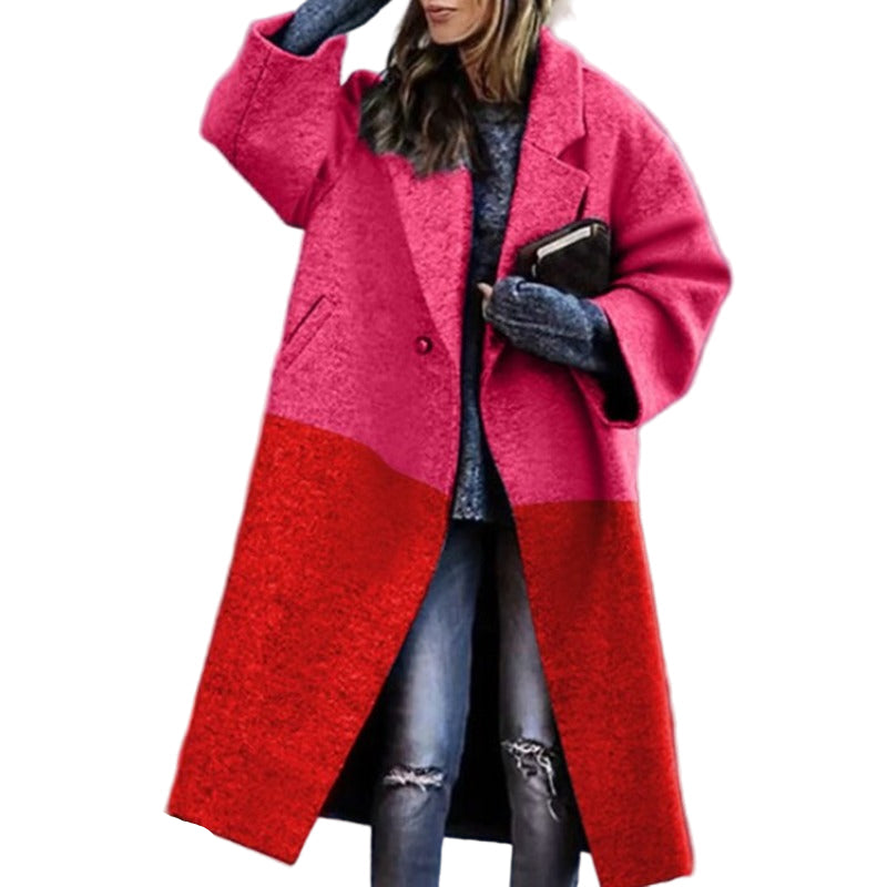 Damen Oversized Wintermantel im Farbblockdesign mit Langarm und Knopfverschluss, ideal fĂźr Herbst- und Wintermode