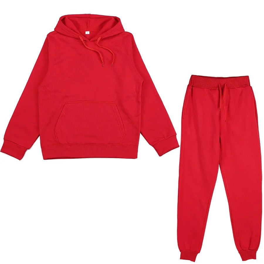 Seitenansicht des Damen Trainingsanzugs, passender Hoodie und bequeme Hose