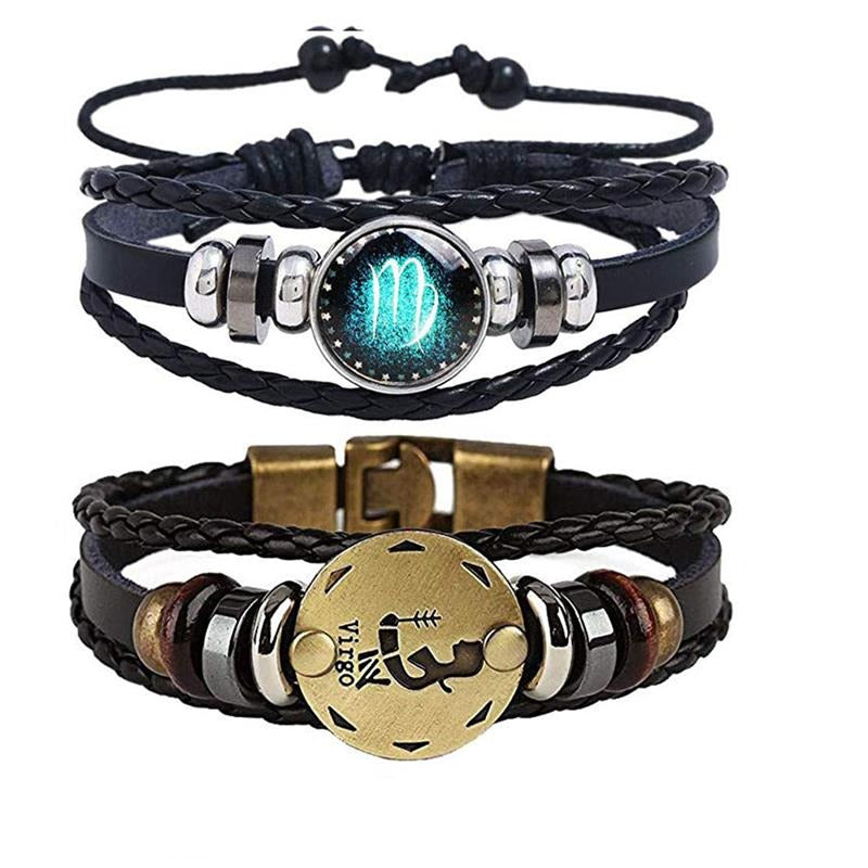Justerbart dame armbånd i skinn med personlig dyrekretsens symbol, sort, elegant for henne