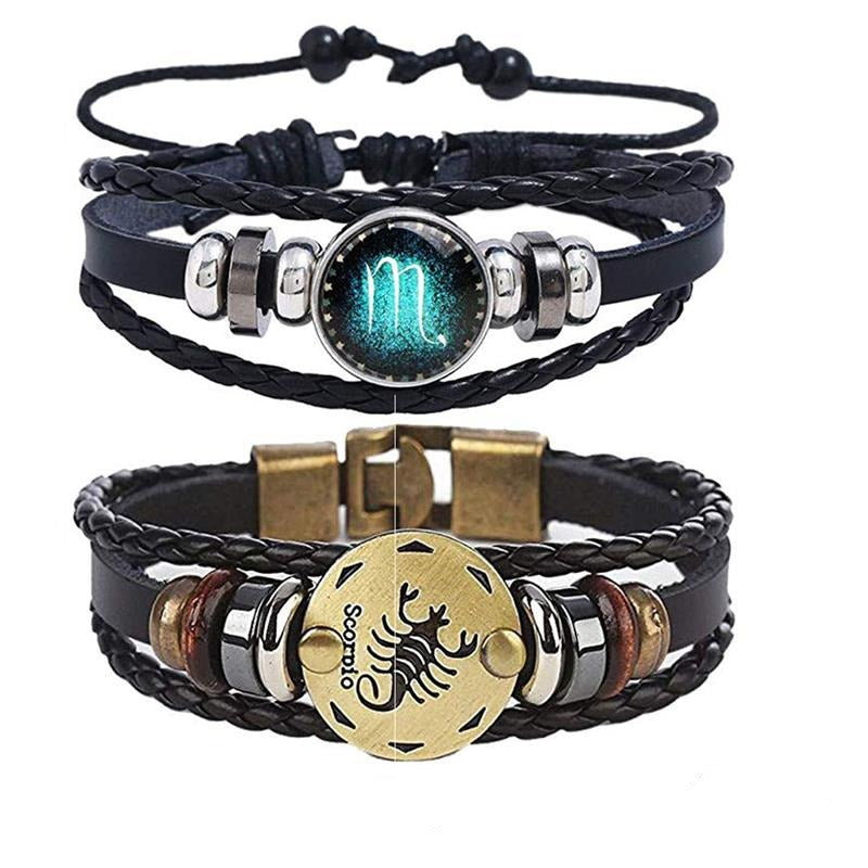 Unikt dame stjernetegn armbånd i skinn, grønt, rundt anheng, ideelt for daglig bruk
