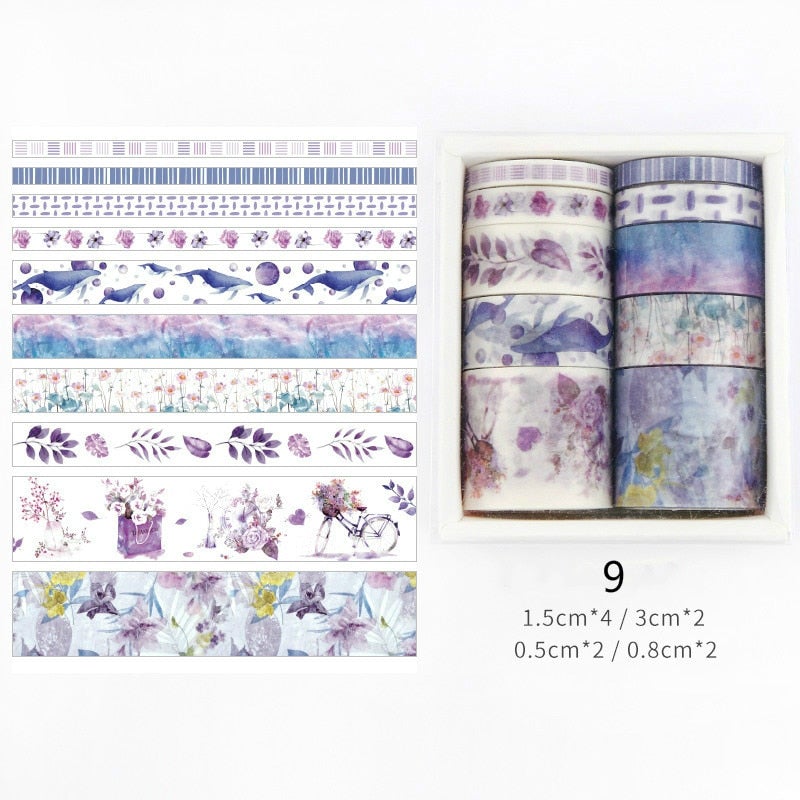 Dekorative washi taperuller i fargerike mønstre for kreative DIY-prosjekter.
