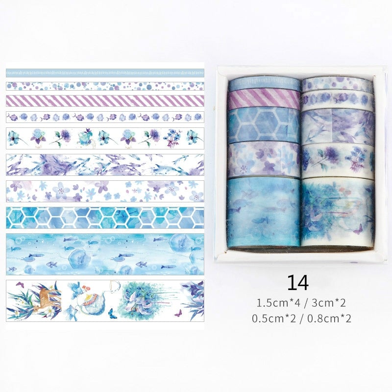 Fargerikt washi tape med unike mønstre for journaler og DIY-dekorasjon.