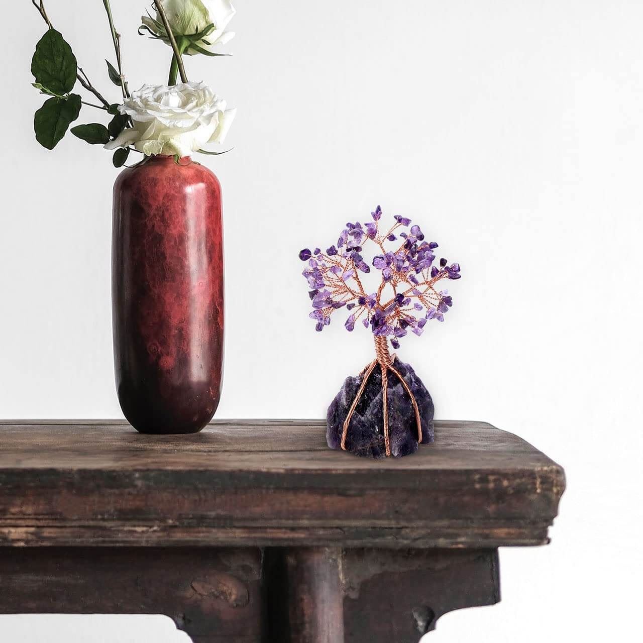 Krystalltre-ornament med Livets Tre-design. Perfekt gave for healing og indre ro.