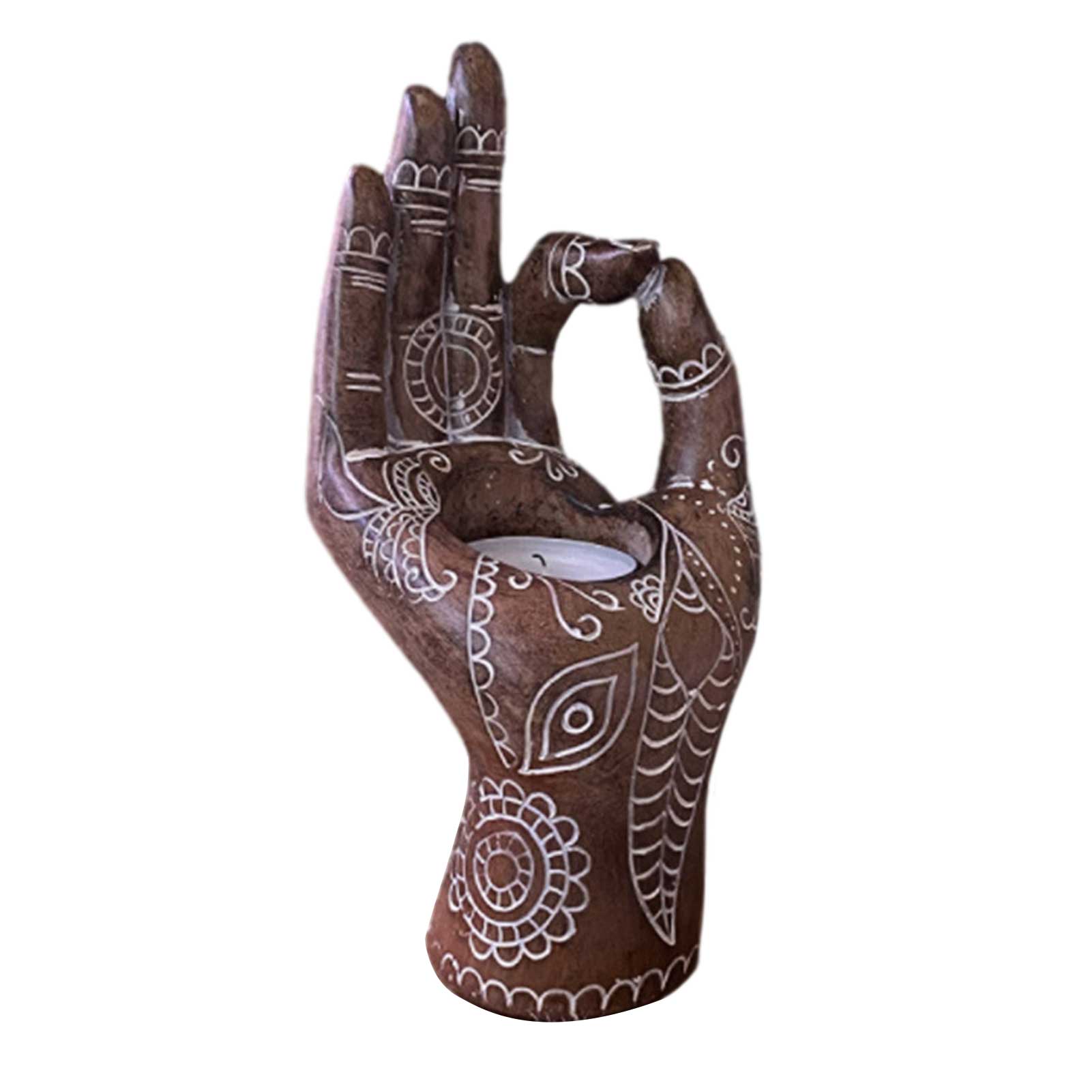 Detaljert bilde av Buddha hĂĄndlysestake, perfekt for meditasjon og zen-dekor. Hjemmedekor og telysholder.