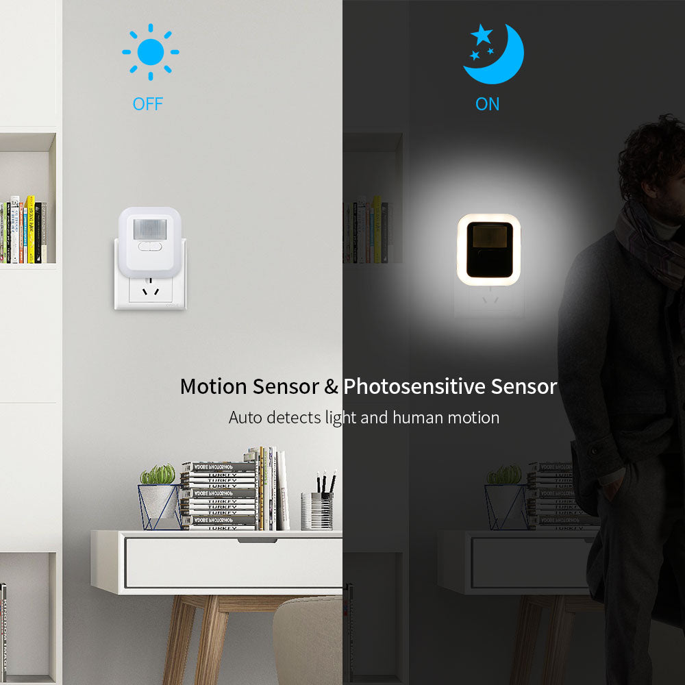 Elegant LED nattlys med 360 graders lys, bevegelsesdeteksjon. Moderne og diskré hjemmebelysning.