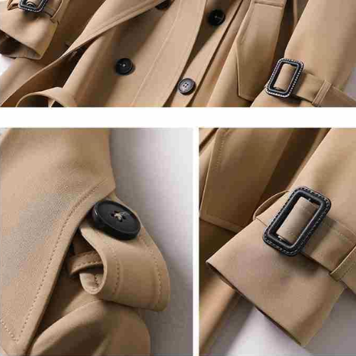 Dobbeltspent trenchcoat for damer, klassisk yttertøy med elegant snitt for vår og høst.
