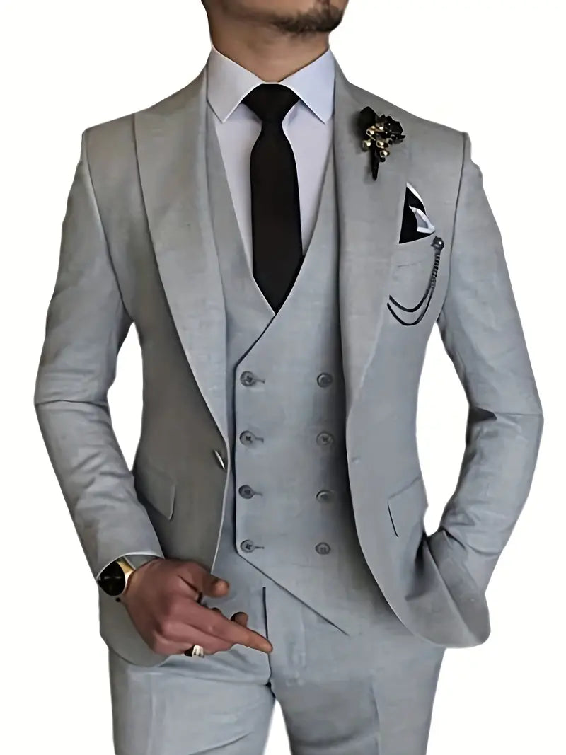 Høykvalitets herredress i 3 deler: stilig blazer, vest og bukser for en sofistikert herrestil.