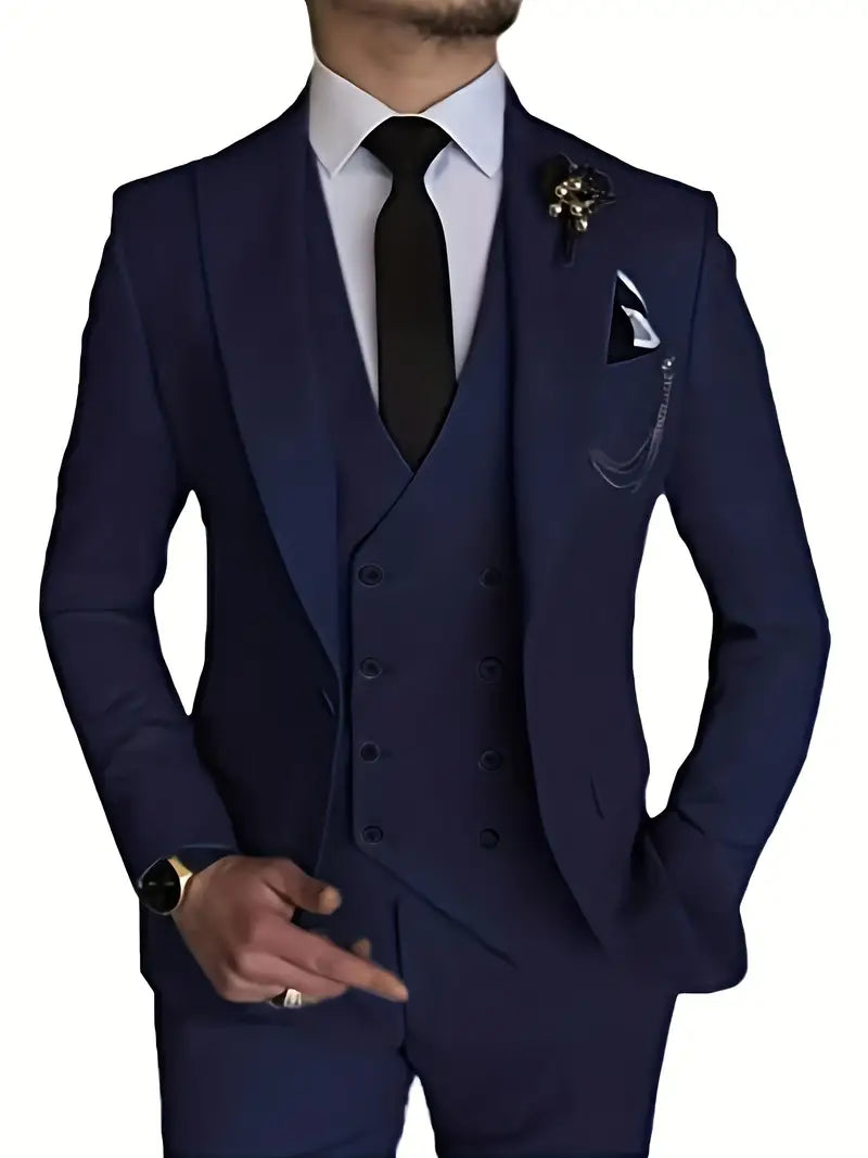 Profesjonell business dress for menn. Tredelt sett med blazer, vest og bukser for jobb og møter.
