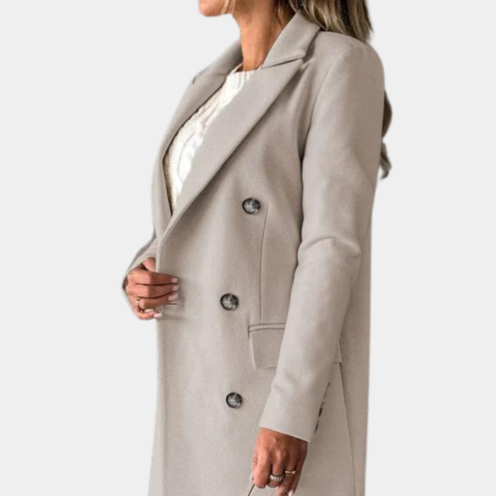 Damejakke i beige for alle sesonger. Elegant og komfortabelt yttertøy; perfekt som høstjakke eller vinterjakke.