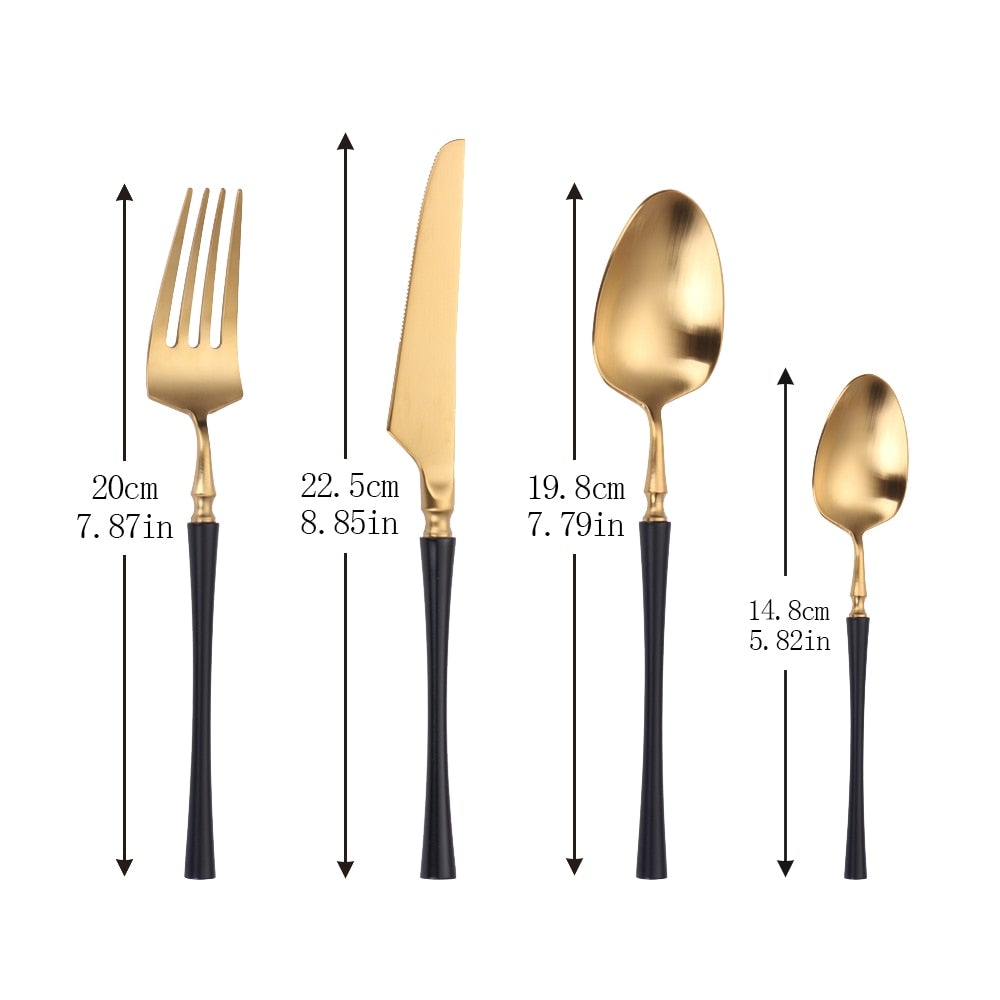 Kvalitets bestikksett i rustfritt stål, med elegant gull design, holdbart kjøkkenutstyr.