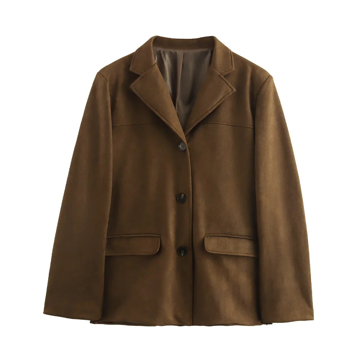 Elegant brun cropped dameblazer med slim passform, perfekt for fest og hverdagsstil.