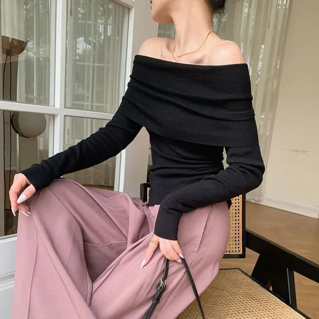 Trendy off-shoulder slash neck topp for dame, perfekt til våren med sin elegante og lette langermede stil.