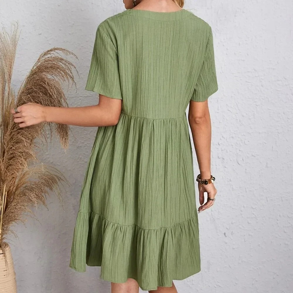 Vakker festkjole: Dame Peplum V-hals kjole med korte ermer, fremhever midjen og gir en flatterende form.