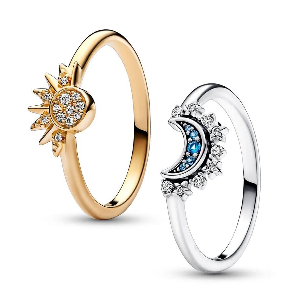 Unik dame sølvring med måne- og soldesign, en elegant gave. Tidløst smykke i sterling sølv til enhver anledning.