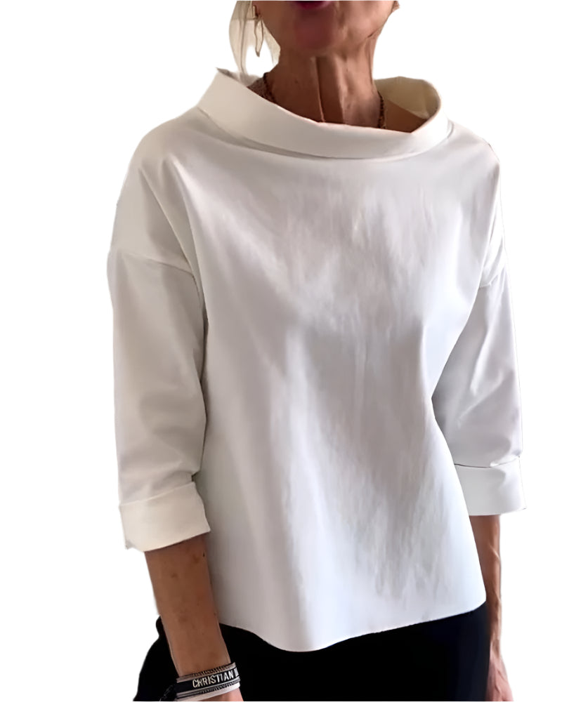 Elegant dame topp med høy krage, langermet, perfekt for hverdag og fest.