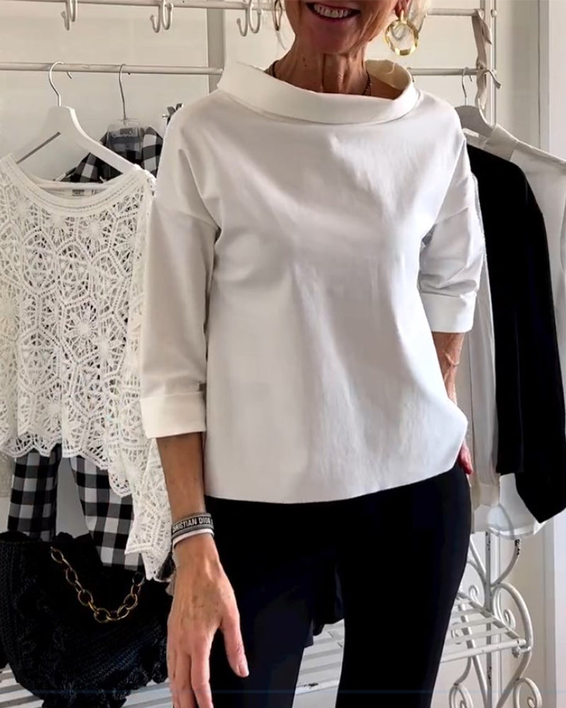 Moderne dame topp med høy krage, elegant snitt, langermet, egnet for jobbgarderoben.