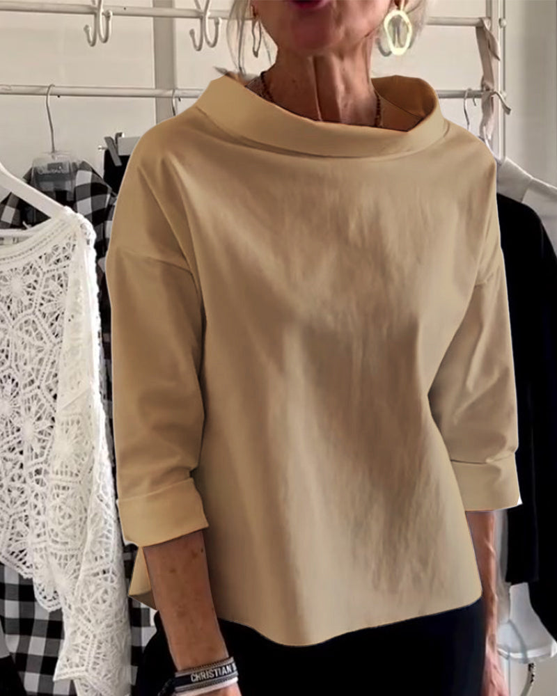 Basisplagg: Allsidig dame topp med høy krage, langermet, enkel å style til hverdag og fest.