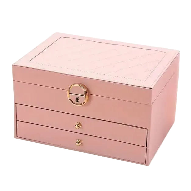 Elegant damesmykkeskrin med flerlagsdesign for optimal smykkeorganisering. Perfekt smykkeoppbevaring.