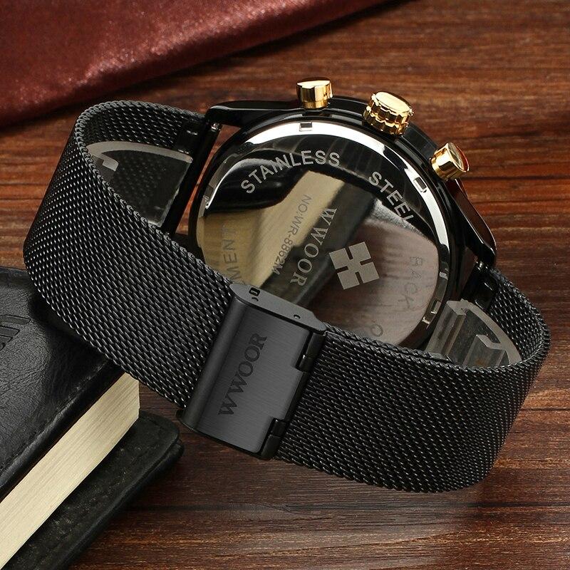 Vanntett kronograf armbåndsur for menn, kvartsbevegelse, rustfritt stål, elegant stil.