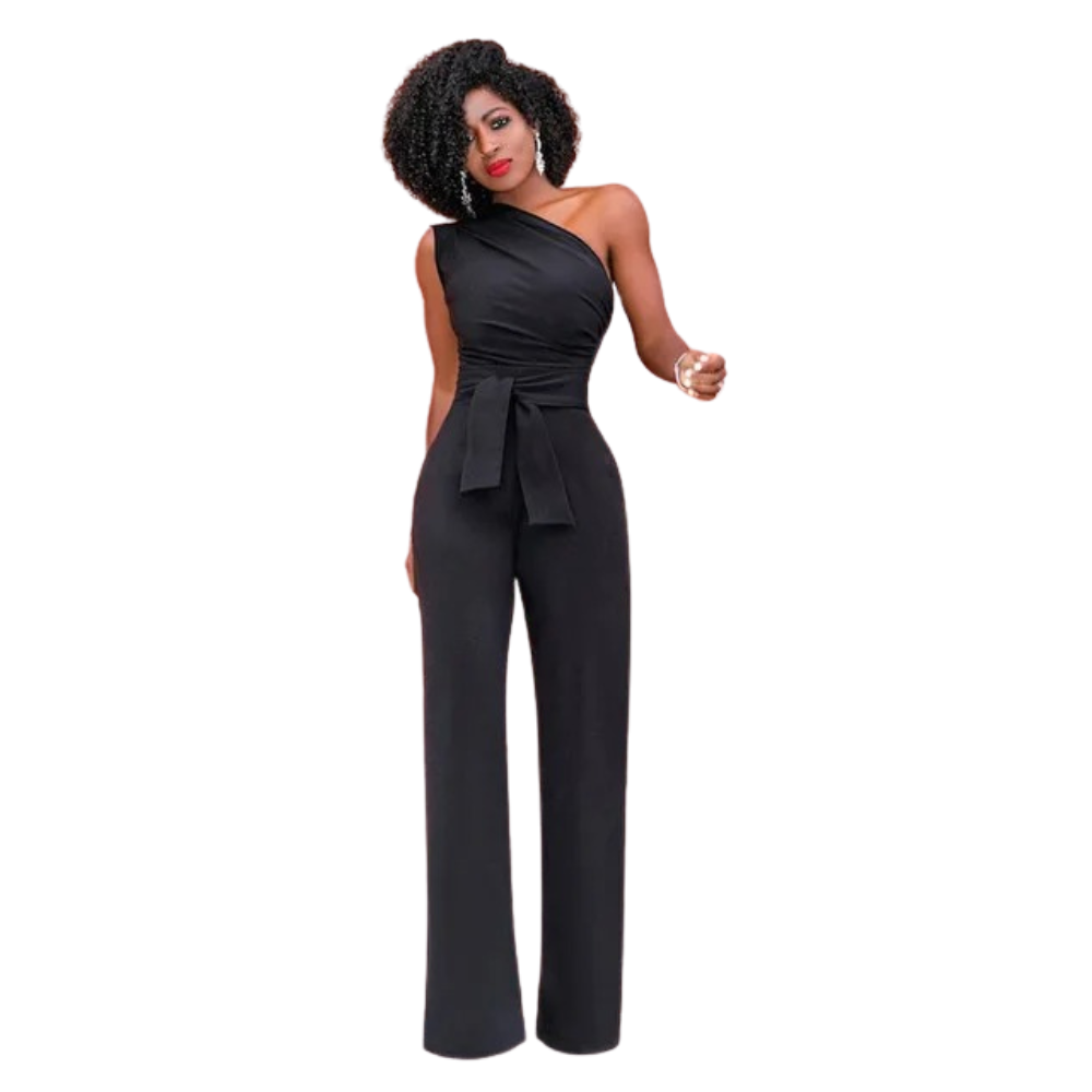 Kvinner elegant jumpsuit med én skulder og vide ben, kroppsnær passform, ideell for sommerfest.