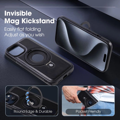 Elegant PU skinn iPhone-deksel, MagSafe-klart, med et allsidig magnetisk stativ for din telefon.