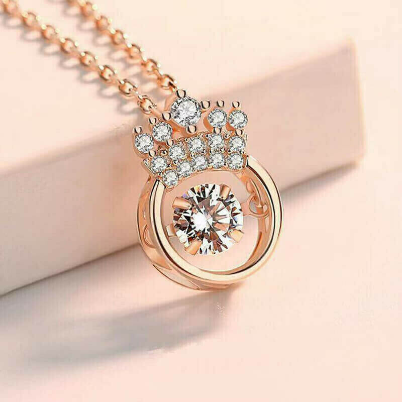 Rosegull krone halskjede med Cubic Zirconia, en vakker datter gave eller julegave.
