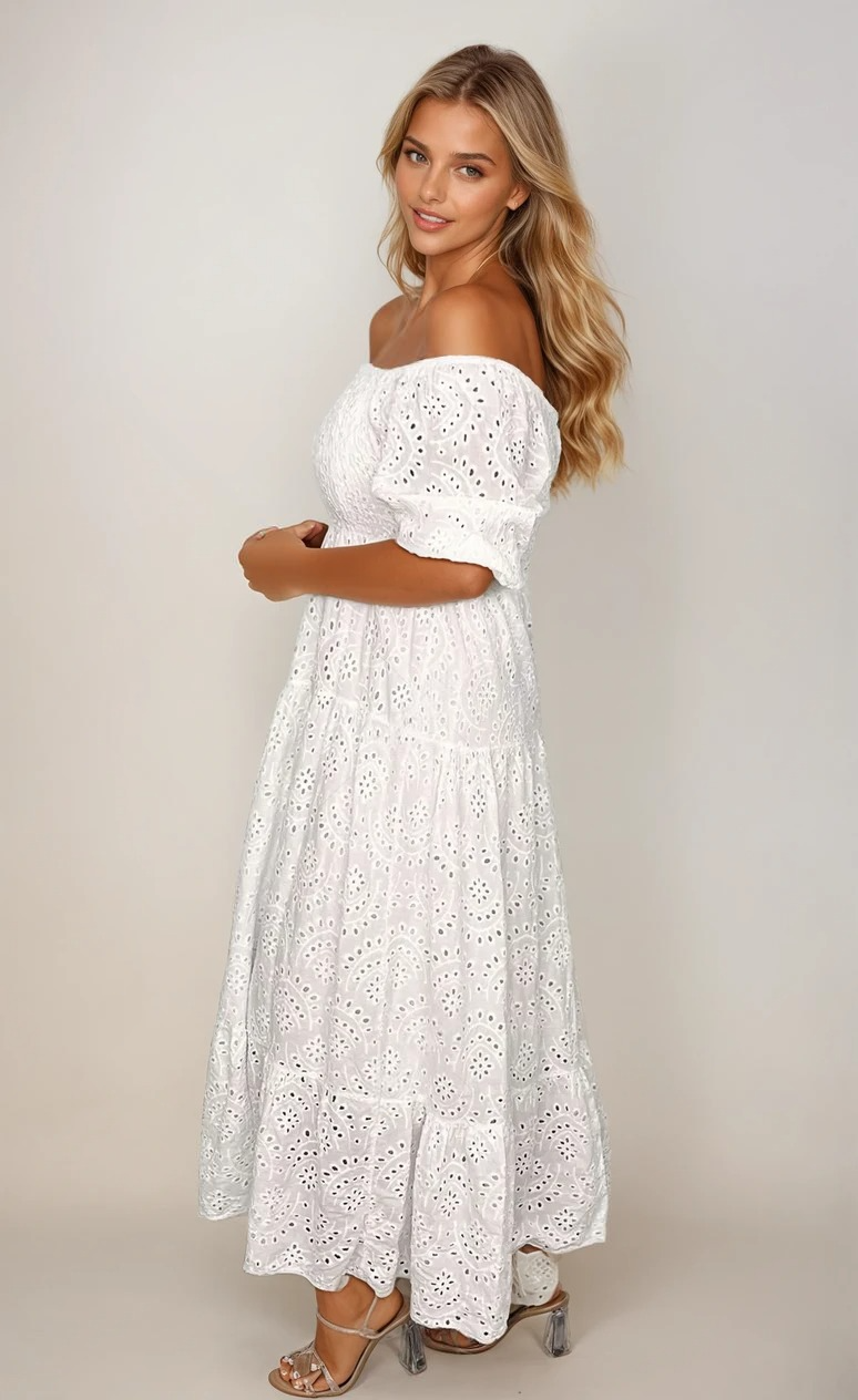 Trendy oransje off-shoulder blondekjole for kvinner, en elegant og pustende sommerkjole med maxilengde.