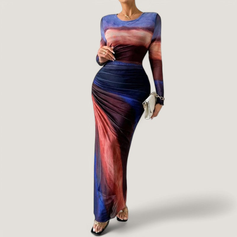 Allsidig langermet maxikjole for kvinner, elegant og komfortabel slimfit design for fest og hverdag.