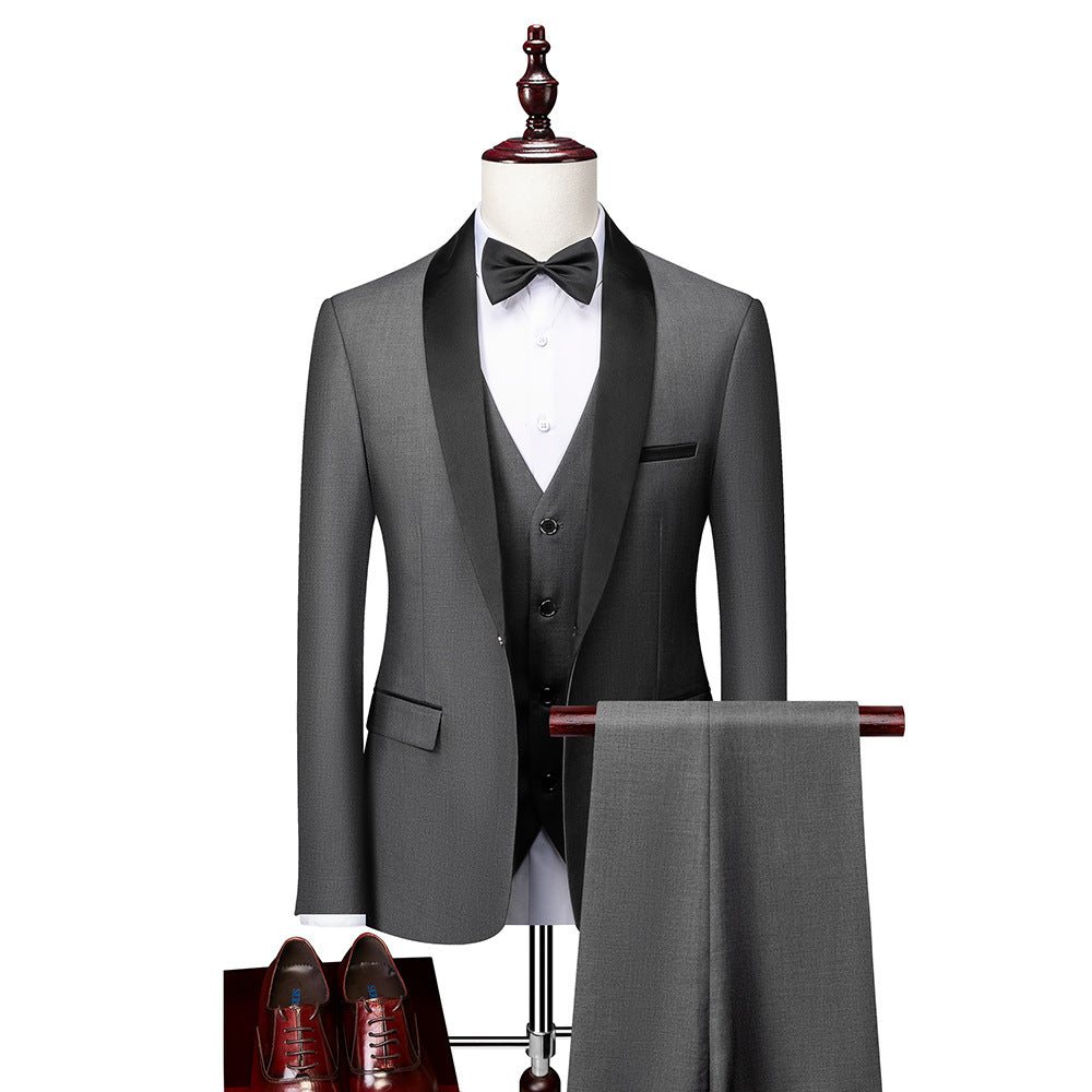 Komplett menns slim fit dressett med vest, jakke og bukse, en elegant formell bryllupsdress for alle anledninger.