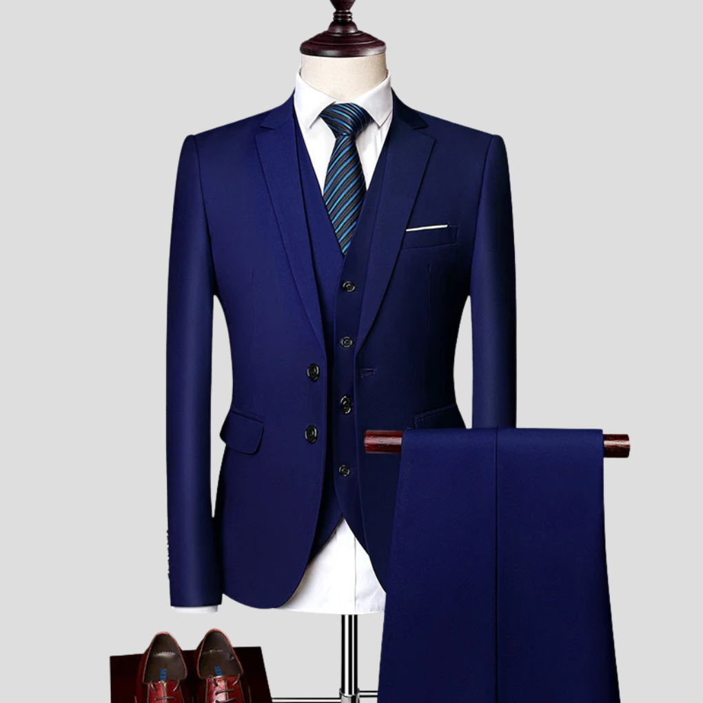 Formell business dress for menn, komplett dressett med slank passform, profesjonelt utseende.