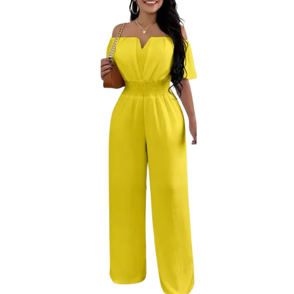 Vide ben på moderne off-shoulder jumpsuit. Behagelig og trendy dameklær, stilfull passform.
