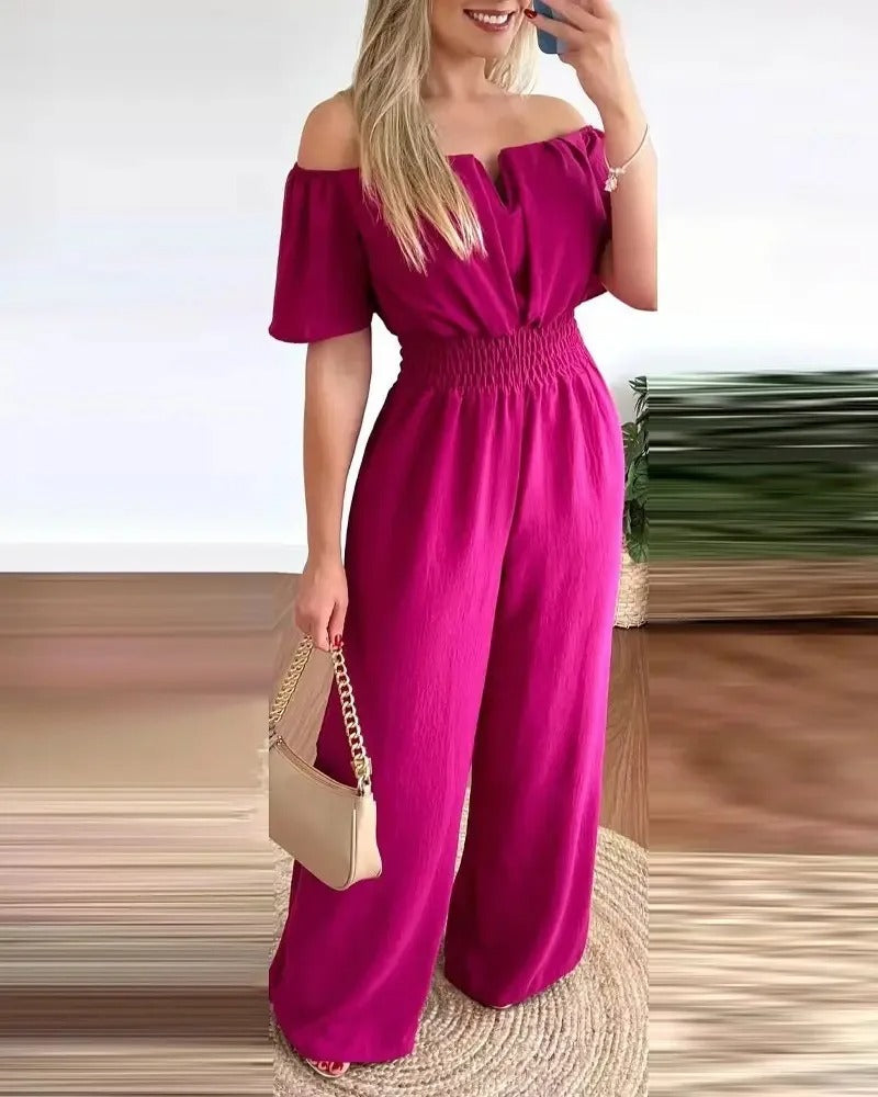 Komfortabel off-shoulder jumpsuit med mykt stoff. Allsidig dameklær for både fest og hverdags.