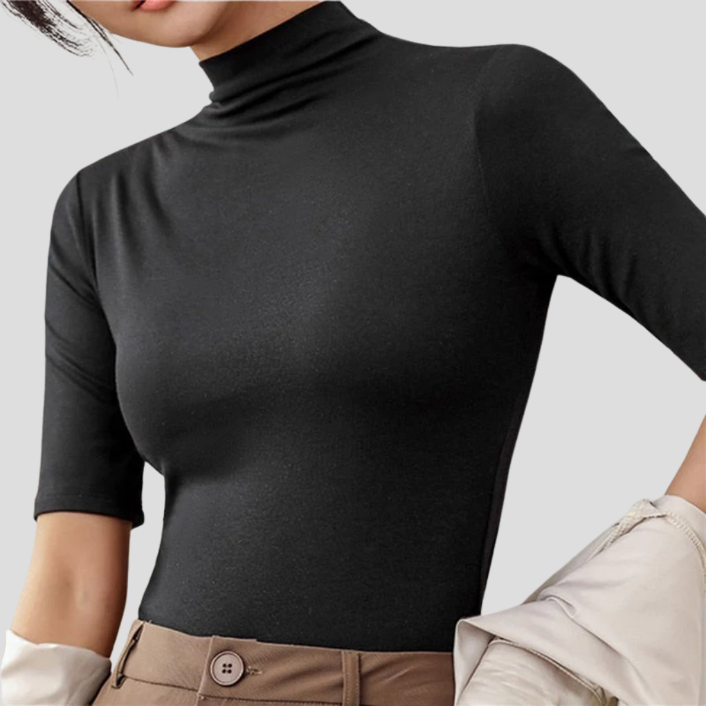 Kvinner: Basic finstrikket turtleneck/polokrage, sømløs for hverdagsbruk. Komfortabel undertrøye i slimfit.